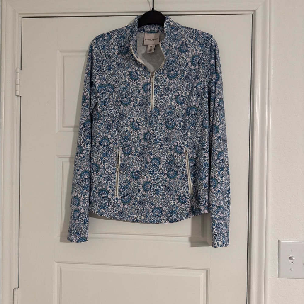 Laura Ashley Blue and White Floral Pullover
